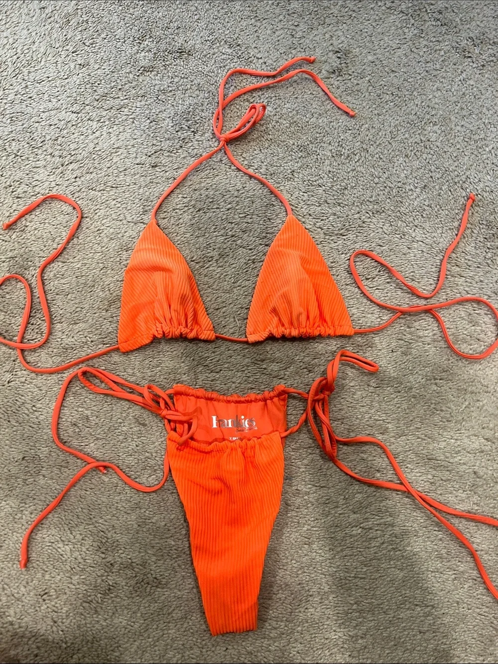 Frankie’s bikinis Orange Ribbed String Bikini Set